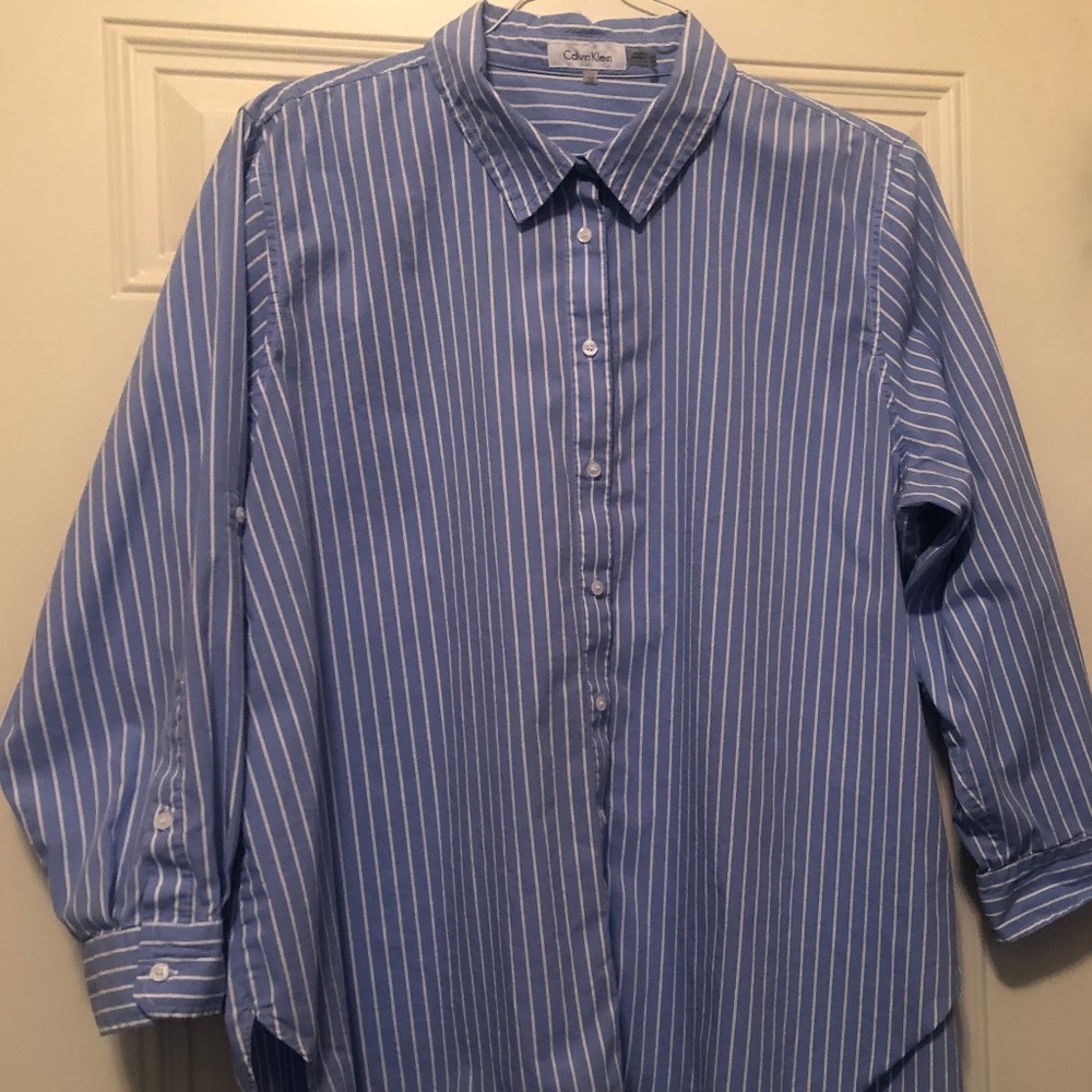 Calvin Klein, Blue and White striped button down shirt, size 1X